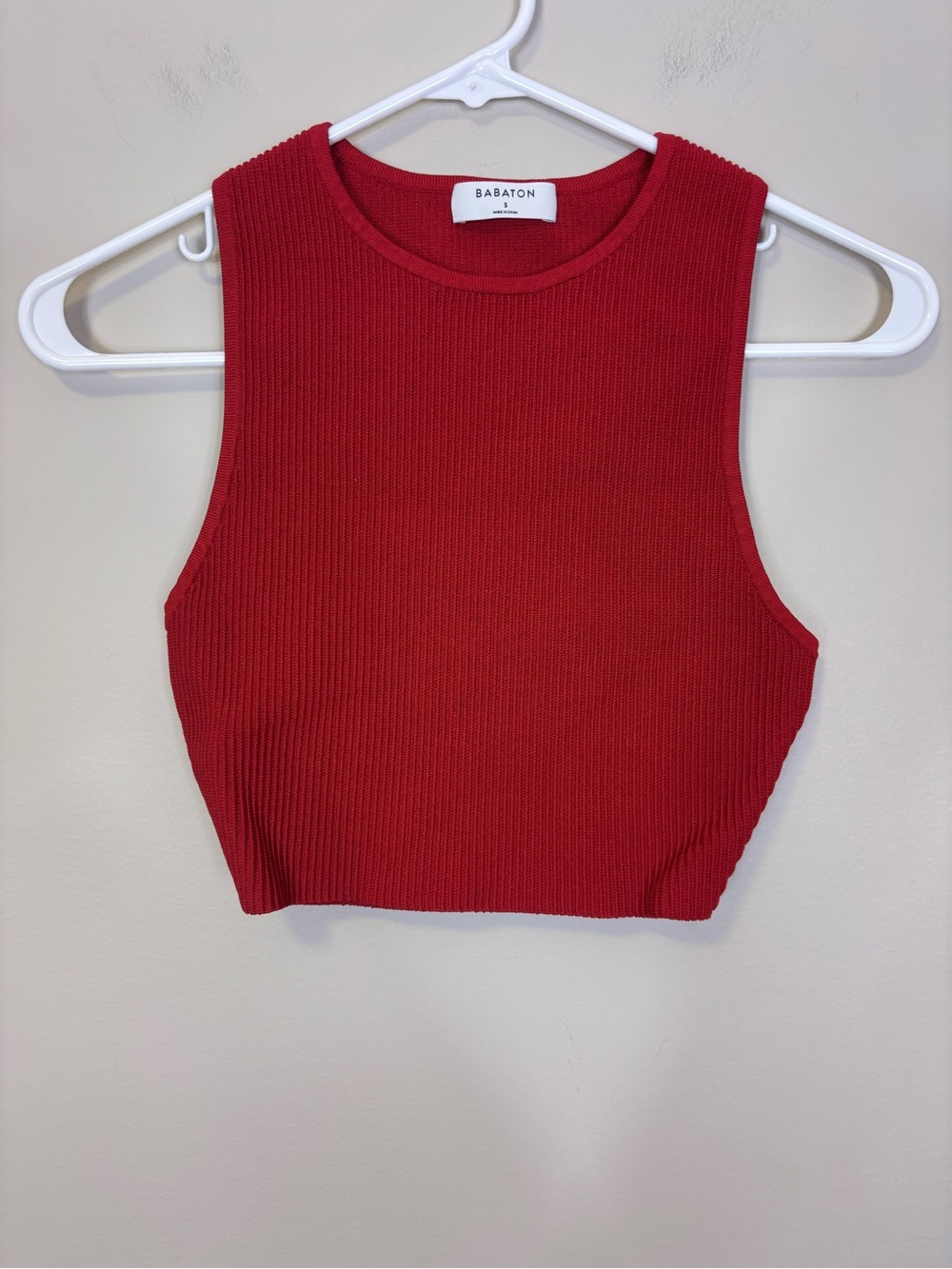 Babaton Aritzia High Neckline Ribbed Red Cropped Tank Top Small